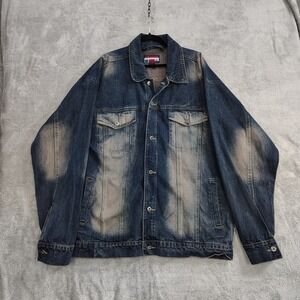 Vtg Y2K Evolution Denim Jacket Blue Stone Wash Extra Baggy Loose‎ Fit Size 2XL
